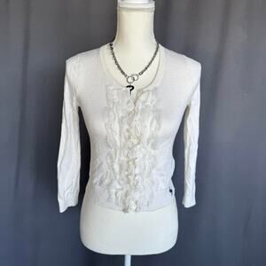 White ruffle abercrombie cardigan has